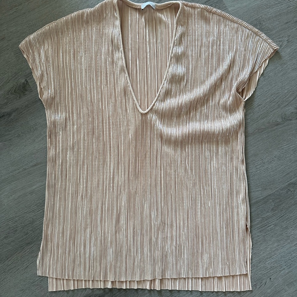 Zara Metallic Ribbed V-neck Top